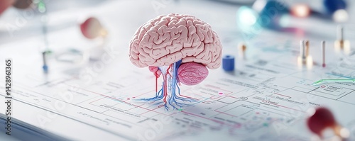 A creative representation of a brain resembling a tree, rooted in a blueprint, symbolizing the connection between knowledge and nature.