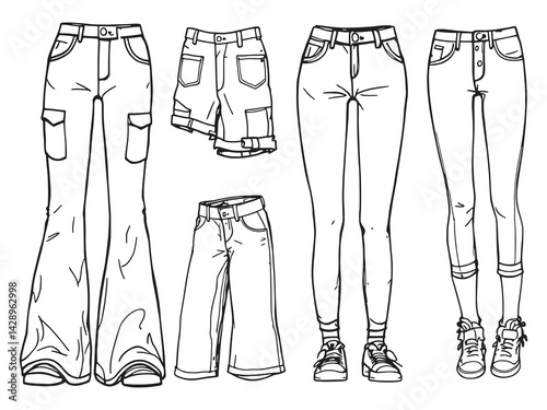 jeans line art stylish modern clothing sketch for fashion lovers