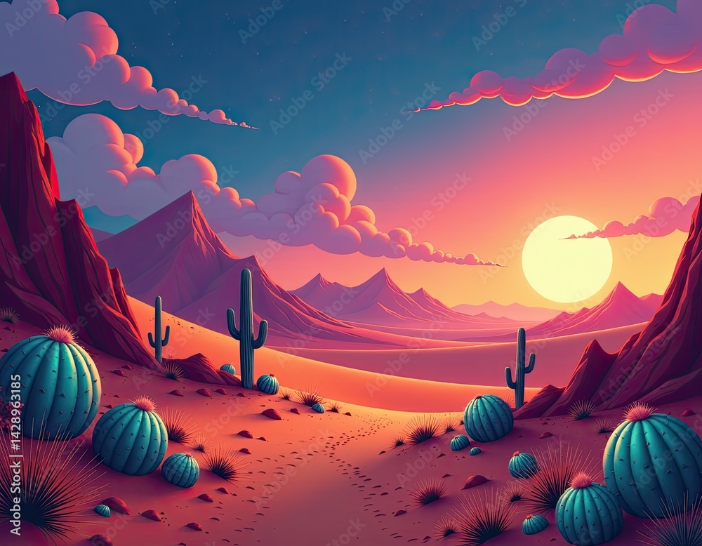 Dreamy Desert Landscape at Sunset