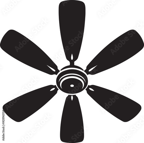 Ceiling fan silhouette vector, fan black silhouette, ceiling fan icon vector