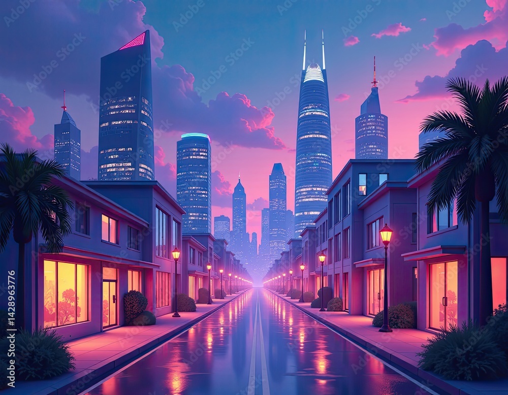 Neon Cityscape at Dusk