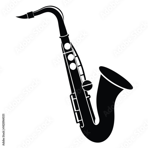 Isolated Black Vector Musician using Element saxophone With White Background