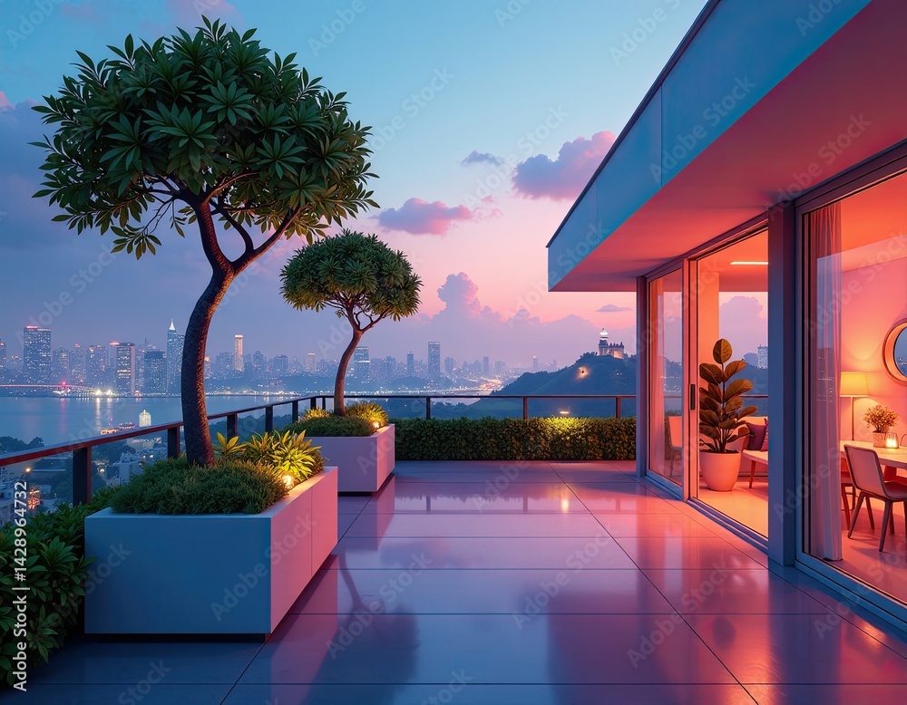 Luxury Penthouse Balcony View at Sunset