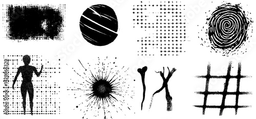 Abstract black and white patterns showcasing diverse shapes and forms in a creative artistic arrangement
