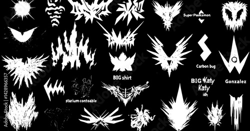 Unique abstract markings and designs displayed against a dark background create an intriguing collection of shapes and symbols