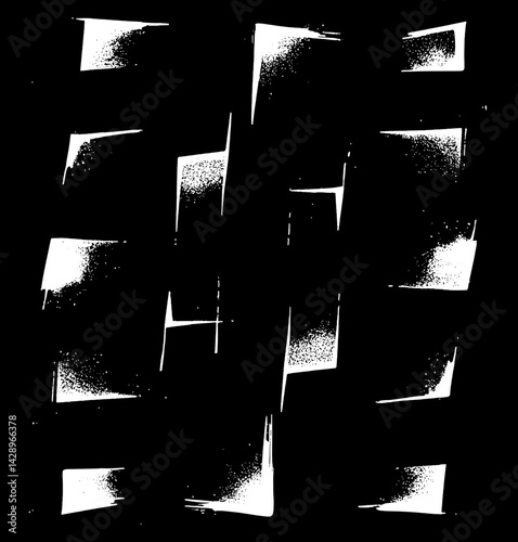 Abstract pattern of white strokes creating a dynamic visual rhythm against a black background that captivates the eye with its contrast and complexity