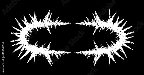 Abstract digital design showcasing intricate patterns resembling sharp spikes and echoes of sound waves in stark contrast against a black background