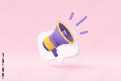 3d megaphone speaker or loudspeaker bullhorn for announce promotion, megaphone loudhailer with microphone mockup , speakerphone 3d vector render for alert and announcement on isolated background