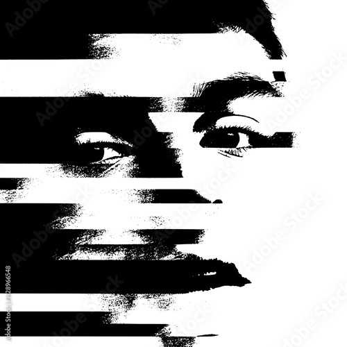 Portrait of fragmented identity exploring the complexities of self in a digital age through abstract distortion