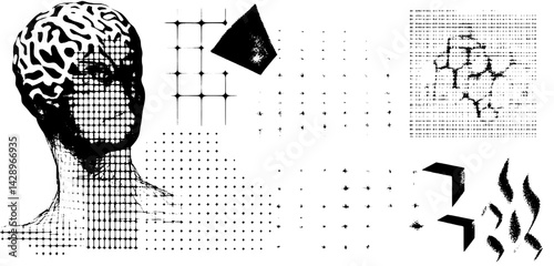 Intricate exploration of the human mind through abstract geometric patterns and forms displayed in a dynamic visual artwork