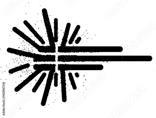 Creative burst of energy radiates through abstract design representing movement and dynamism in black and white tones