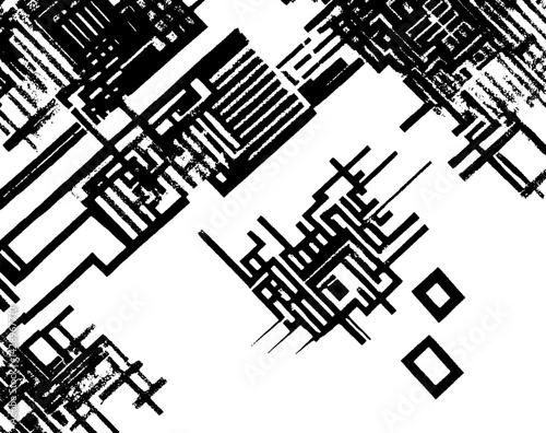 Dynamic interplay of black lines forms an abstract art piece with geometric patterns on a stark white background