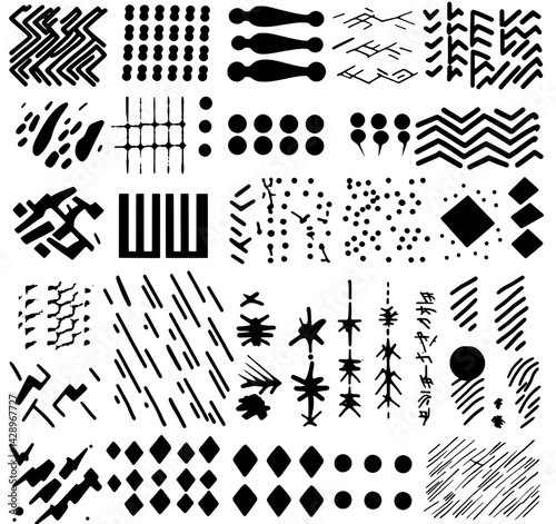 Complex patterns emerge in black and white, showcasing an intricate array of geometric designs and shapes on a stark background