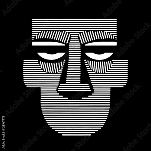 Bold lines create an abstract face illuminated against a dark background, sparking intrigue and curiosity through minimalistic design elements