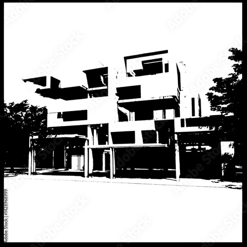 Modern architectural masterpiece stands out against a stark backdrop during daylight hours