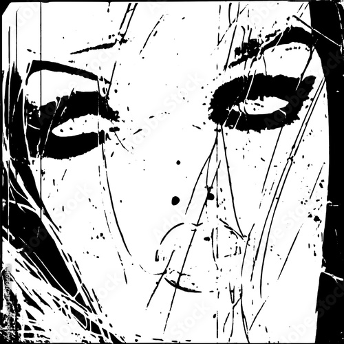 Stunning black and white abstract portrait capturing haunting beauty and emotion in a striking visual composition