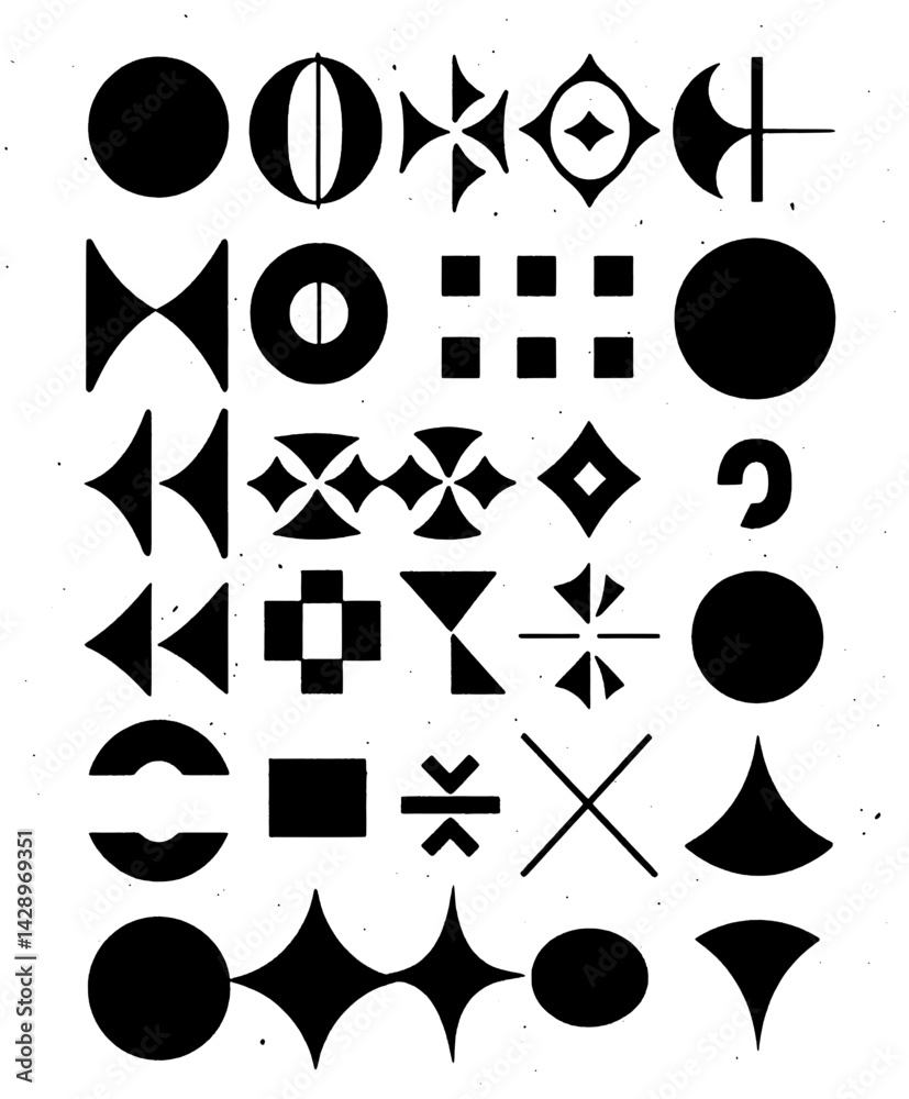 Obraz premium Intricate exploration of geometric forms and symbols on contrasting background in a contemporary art style