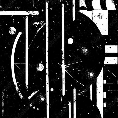 Cosmic journey through abstract patterns and celestial elements under a starry night sky