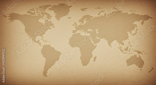Vintage World Map On Antique Paper Background For Global Concepts