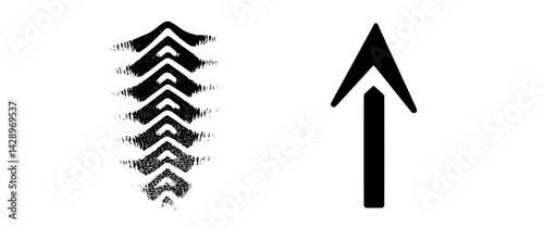 Unique tire tread patterns and arrow design illustrating movement and direction in creative graphic art