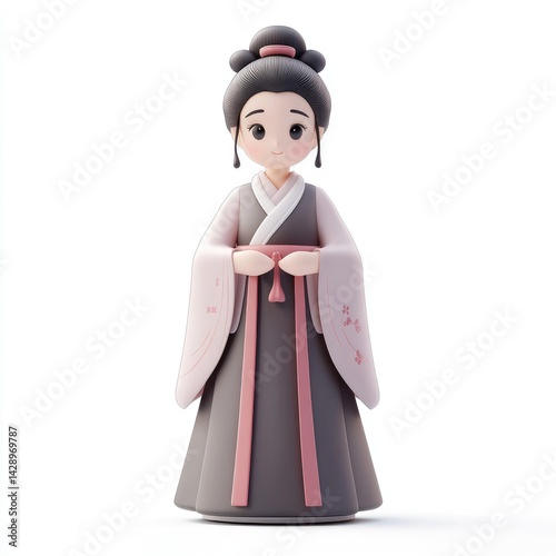 Cute, stylized figurine of a Chinese lady in traditional dress.