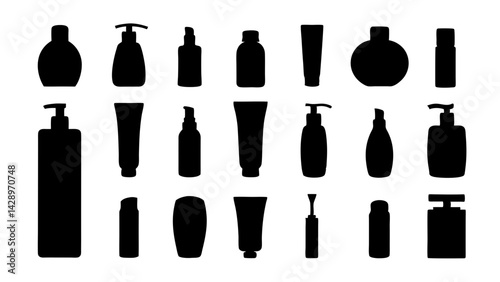set of Cosmetic product bottle silhouette vector on white background