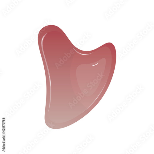 Pink quartz stone for facial massage in flat design. Gua sha massager. Vector illustration isolated.