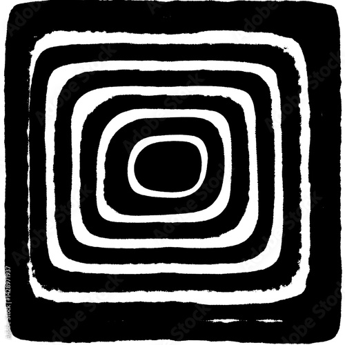 Black and white concentric squares evoke a sense of depth and movement in a minimalist design
