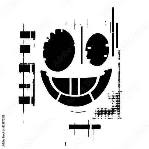Unique abstract smile design combines playful elements in black and white, reflecting a whimsical mood in contemporary art style