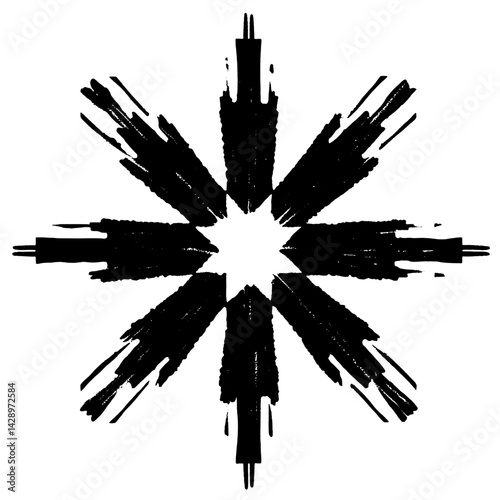Intricate black starburst design with bold brush strokes creating a striking visual impact for modern art enthusiasts