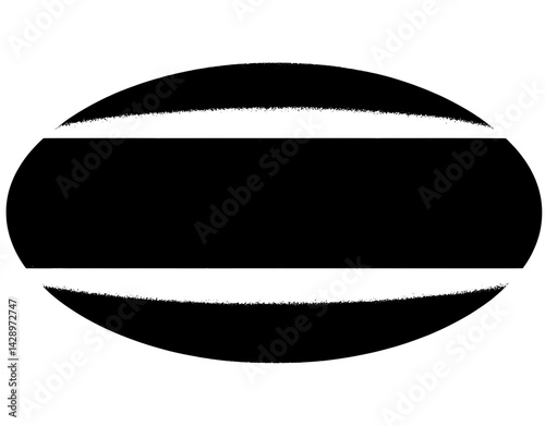Artistic black and white oval shape with dynamic lines creating a sense of motion and depth against a stark background