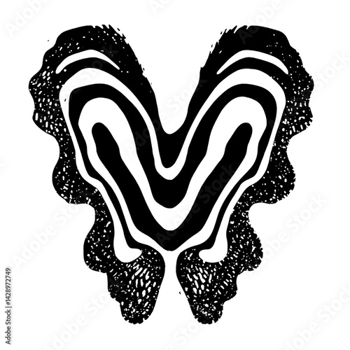Intricate black and white abstract pattern created with fluid lines resembling a heart shape