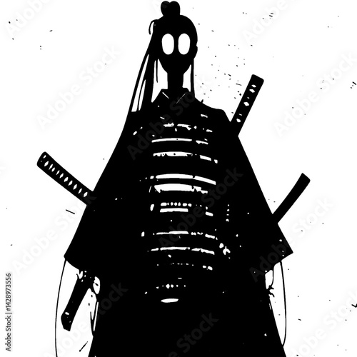 Mysterious warrior stands tall against shadows in a haunting, artistic portrayal of ancient battles lost in time and mythology