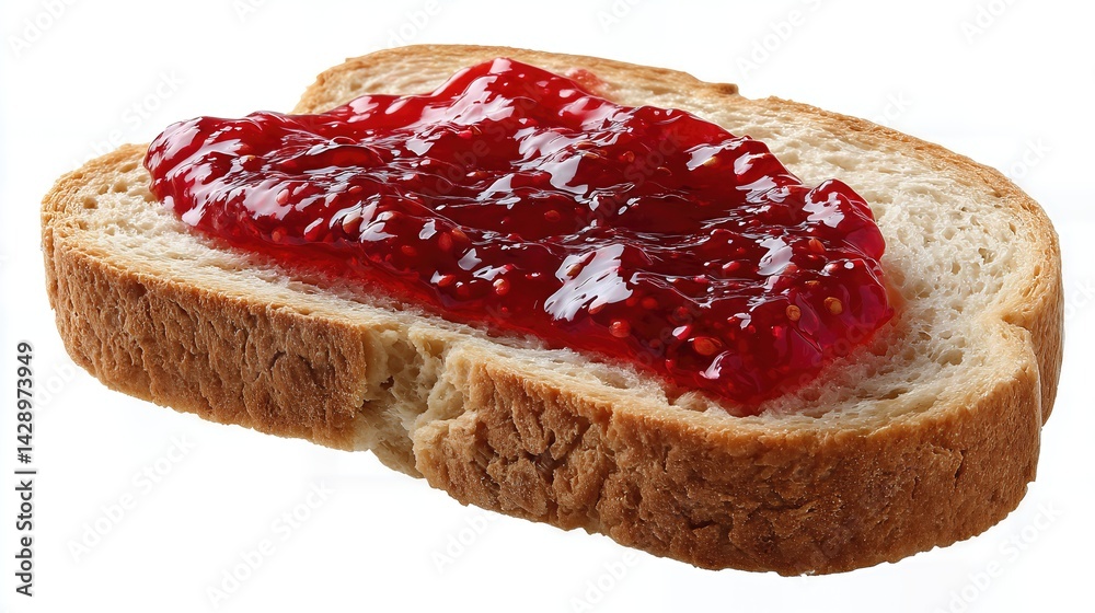 A thick slice of bread generously spread with vibrant jam offers a simple yet tasty treat, ideal for breakfast or a cozy snack.
A thick slice of bread generously spread with vibrant jam offers a simple yet tasty treat, ideal for breakfast or a cozy snack.