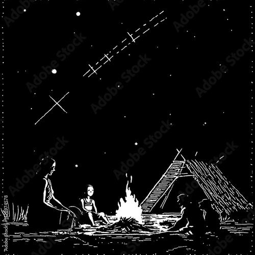Campfire gathering under a starry sky invites reflections on life and community