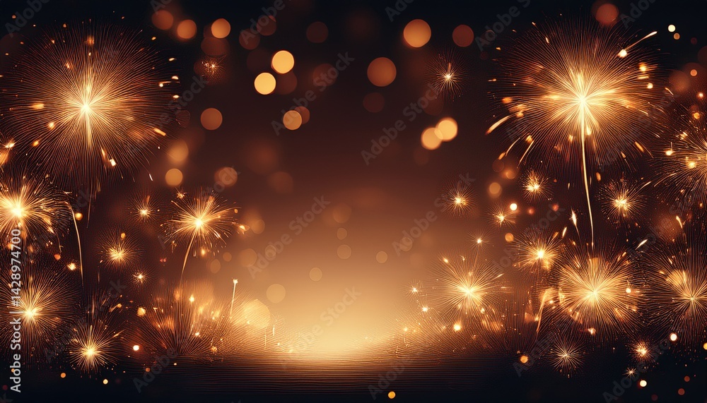 Fototapeta premium Glittering sparkler border frame with bokeh light background with copy space, graphic resource