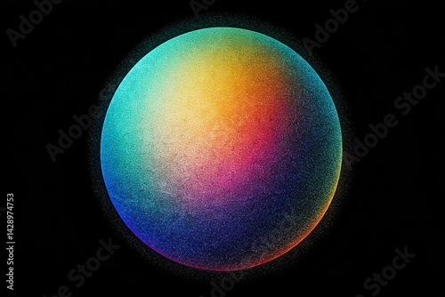 Obraz na płótnie Colorful Gradient Sphere on Black Background, noise texture effect, large banner copy space ,abstract noise texture banner w salonie