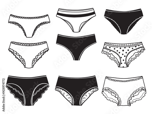 set of 6 psc different type of   panties   clear vision simple black line art on white (1).eps