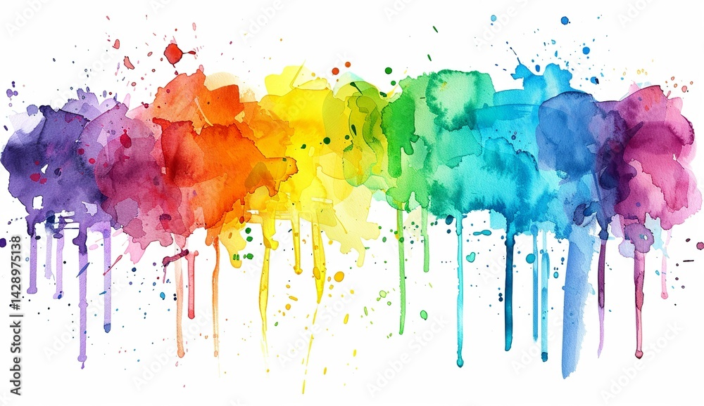 Fototapeta premium Dripping Watercolor Rainbow on White Background
