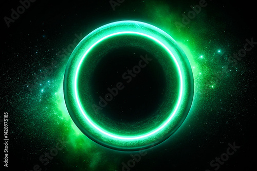 Obraz na płótnie Glowing Green Circular Light on Dark Background, noise texture effect, large banner copy space ,abstract noise texture banner w salonie