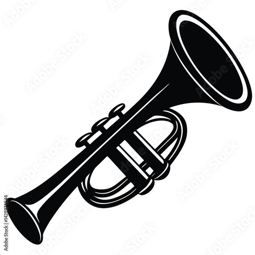Isolated Black Vector Musician using Element trumpet With White Background