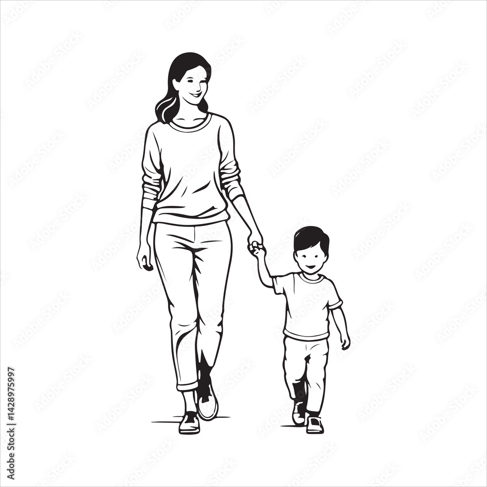 Fototapeta premium Mothers Day mom and child vector art illustration