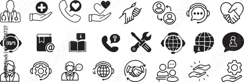 Set of 24 outline web icons .Help and service icon set. mobile app. Online help, assistance, customer Vector illustration and with Online help editable vector isolated