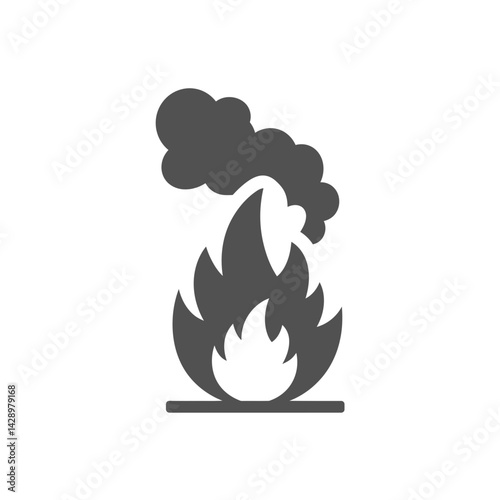 Fire Related Accident Icon Featuring Fire Flame and Smoke Symbolizing Hazard