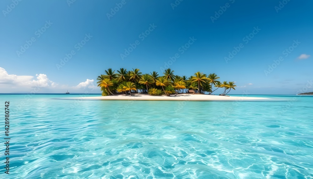 Fototapeta premium Tropical Island with Palm Trees in Turquoise Water