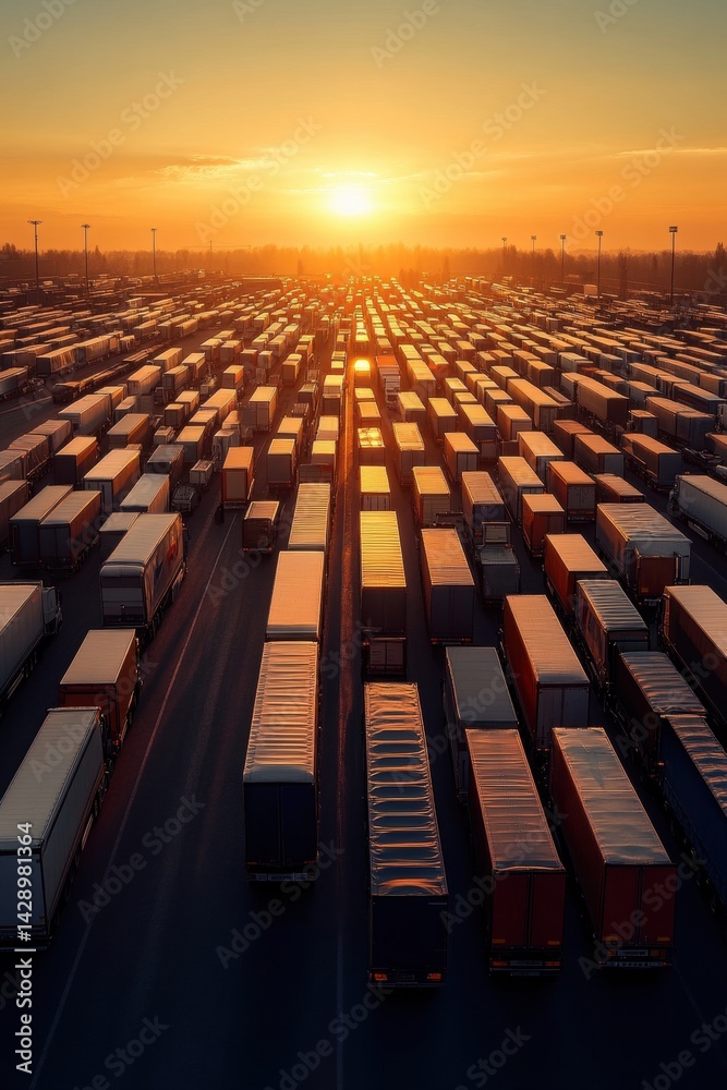Fototapeta premium Sunset on rows of cargo containers