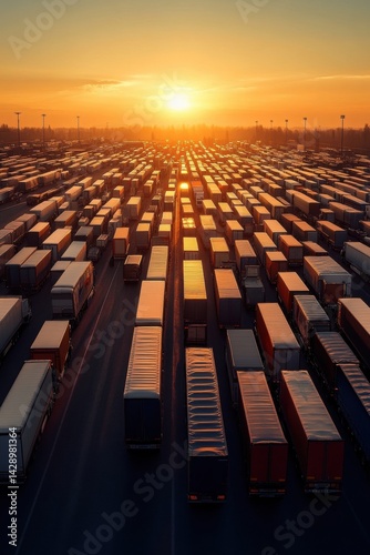 Sunset on rows of cargo containers