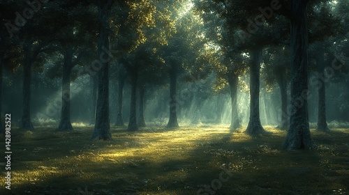 Colossal trees with gnarled trunks stand as ancient sentinels in a primeval forest