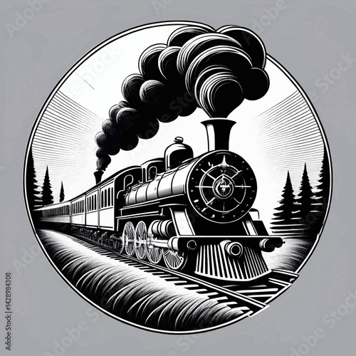 minimalist vector silhouette of Illustration about old steam train