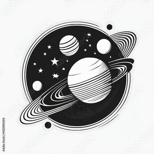 minimalist vector silhouette of Illustration about planet and comet
